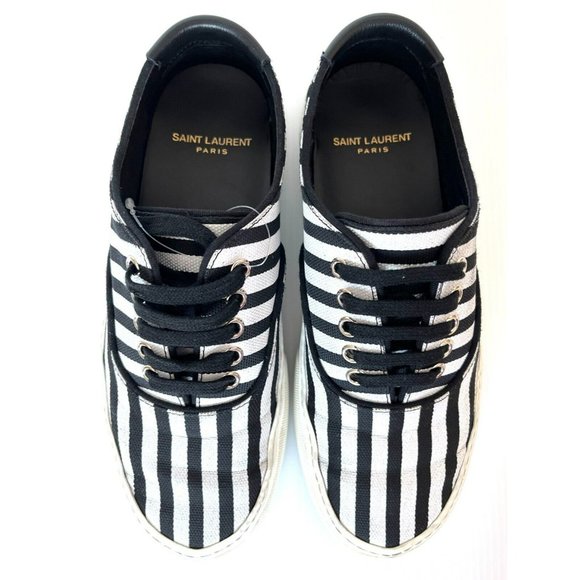 Saint Laurent Black & White Striped Lace-Up Sneakers Size 7.5 (US) 37.5 (IT) - Picture 3 of 11